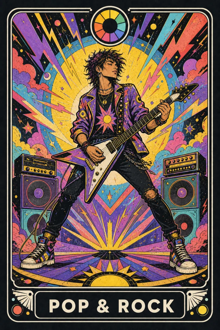 Pop & Rock pathway Pop & Rock chord-learning pathway artwork. The triads and power chords behind familiar songs.
